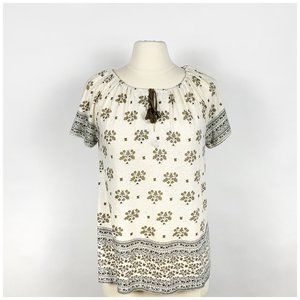 Lucky Boho Cream Tan Black Short Sleeve Top S